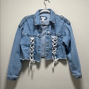 Forever 21 Denim Jacket with Lace-Up Detail Size Medium
